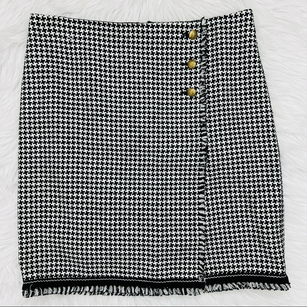 Talbots Houndstooth Tweed Faux Wrap Skirt